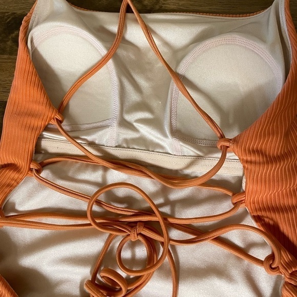 La Hearts Pacsun Ribbed Strappy Tie Back One Piece Swimsuit M Orange - Picture 7 of 11